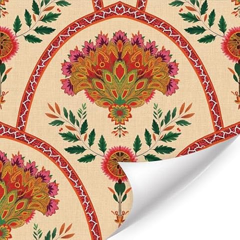 HLNIUC Bohemia Flower Wallpaper(18”X118”) Boho Flora Peel and Stick Wallpaper Vintage Removable Botanical Contact Wallpapers Mid-century Large Carnation Adhesive Room Paper for Bedroom Cabinet Cover