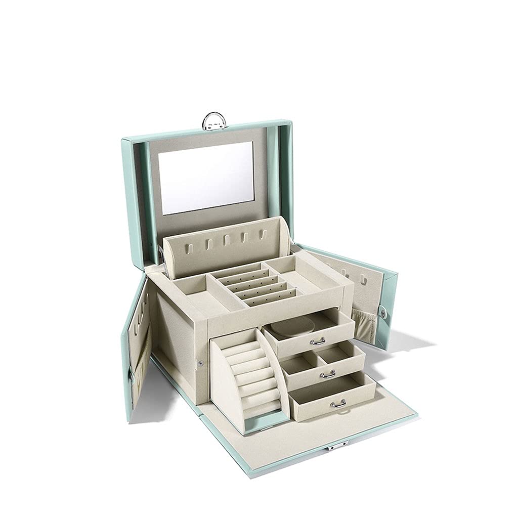 Caja de joyería Multifuncional con Espejo Estilo Simple Caja de Almacenamiento de Gran Capacidad Textura Delicada Caja de organización de Cuero (Color : Pink)