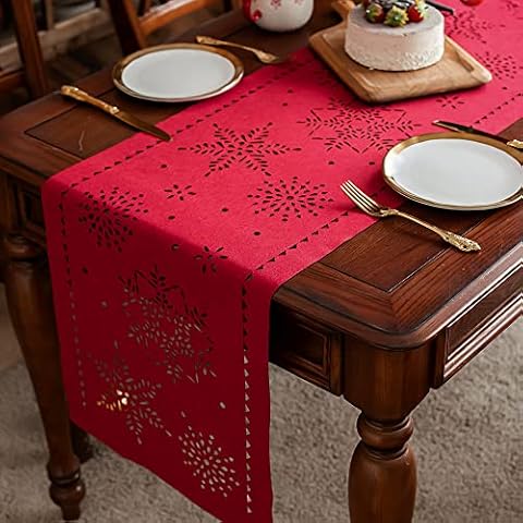ARTABLE Christmas Table Runner Snowflake Xmas Burgundy Dresser Scarf for Family Dinners Thanksgiving Holiday Gatherings Party Decor (Red, 16 x 104 Inch) Cover