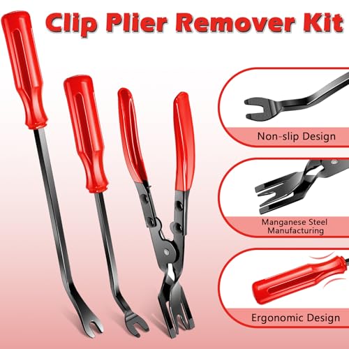 Image of Doaho 7 Pcs Car Trim Removal Tool Kit with Non-Scratch Plastic Pry Tool and Fastener Clip Pliers for auto Safe Interior Car Panel Detachment, Dashboard, Door Clips & Upholstery - Red