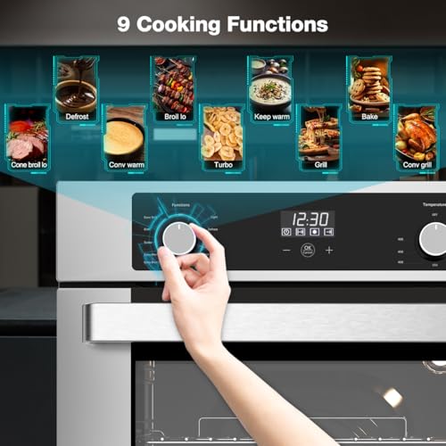 Image of 24 Inch Single Wall Oven, ETL Certified, ThermoMate 2.6 Cu. Ft. Electric Built-in Oven with 9 Cooking Functions in Stainless Steel, Convection Wall Oven, Anti-Mistouch Knob, Sensor Touch Control