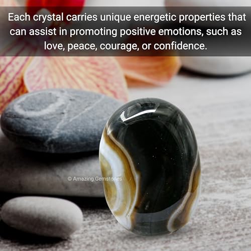 Image of Amazing Gemstone Black Onyx Crystals and Healing Stones - Large Palm Stone Crystals Piedra - Crystal for Good Luck, Balanced Positive Energy, Meditation - Unique Stocking Stuffers and Birthday Gifts