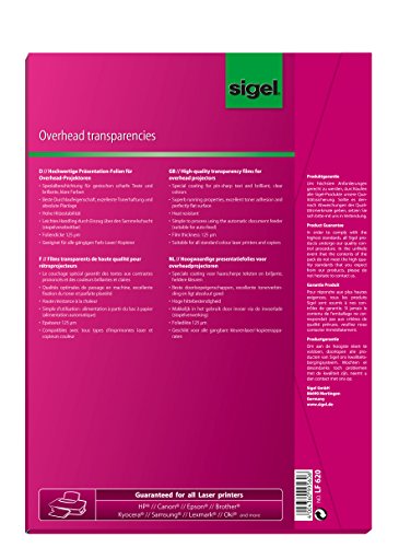 SIGEL LF620 OHP-Folien / Overheadfolien für Farb-Laserdrucker / Farbkopierer A4, 50 Blatt