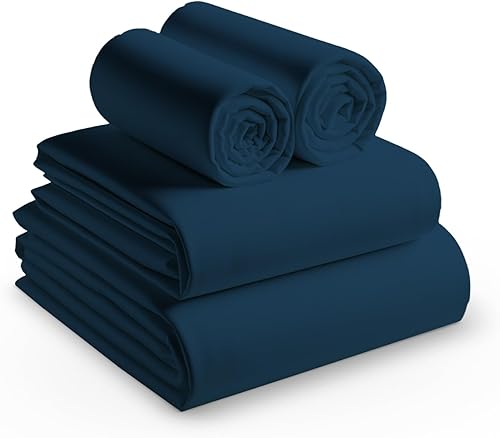 Sábanas 100% de algodón egipcio, tamaño King de 1000 hilos, 4 piezas, juego de sábanas de lujo de 4 piezas, sábanas refrescantes transpirables con