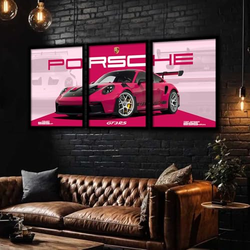 Image of ARTELLY Big Porsche 911 GT3rs Sports Car Framed Wall Posters, Set of 3, Premium Framed Painting, Living Room Bedroom Decoration, Large Size Gift Item for Boys Room Decor (Porsche 3, 19x25 inch)