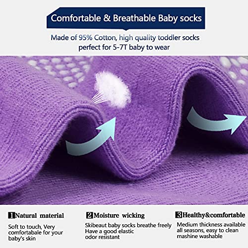 Image of Toddler Socks SkiBeaut 12 Pairs Non Slip Skid Ankle Socks For Kids Boys Grips Cotton Crew Socks For 1-10 Years
