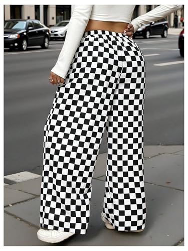 SOLY HUX Women's Plus Size Checkered Pants Elastic High Waisted Y2k Wide Leg Baggy Trousers with Pocket3