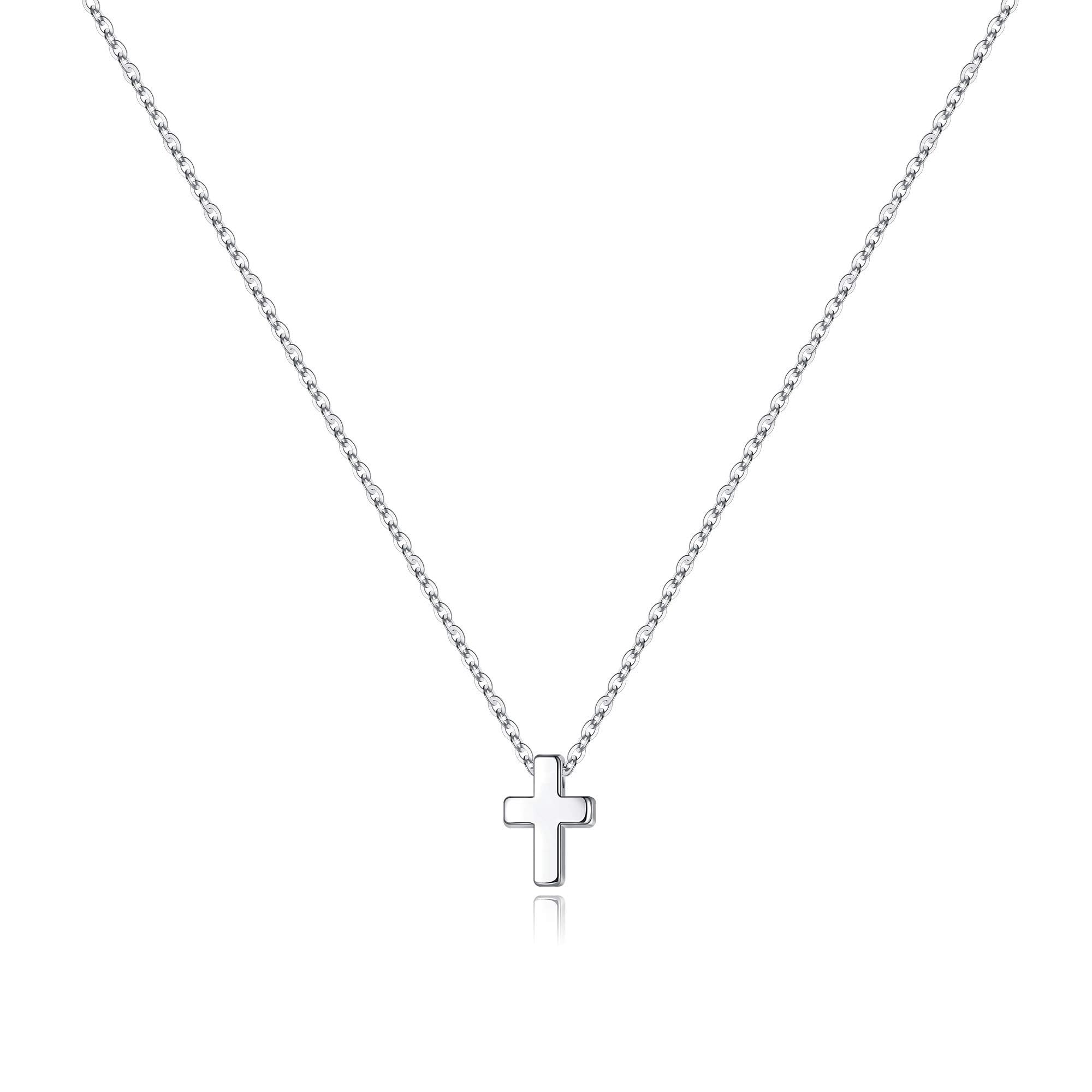 M MOOHAM Valentines Gifts for Kids Girls -Cross Necklace for Women Teen Girls, Dainty 14K Real Gold Plated Cross Pendant Necklace Sideways Cross Choker Layered Necklace Gifts for Women Girl, 18 inches
