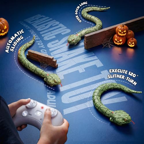 Image of Veeniix SM30S-Green Amphibious Remote Control Snake,Prank Toy Indoor Outdoor Games,Realistic Moving,Gag Gift for Adults Kids Cats, Ideal Water Pool Toy Gift for Boys and Girls Aged 3-5, 5-8