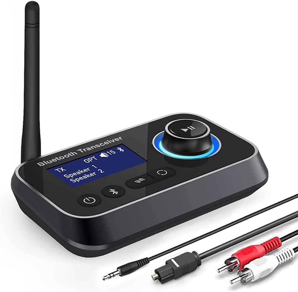 3-in-1 Bluetooth 5.0 Transmitter Receiver for 2 Headphones Bluetooth Audio Adapter Low Latency Bluetooth Transmitter with Bypass Switch Volume Control AUX Optical RCA for TV Stereo System PC