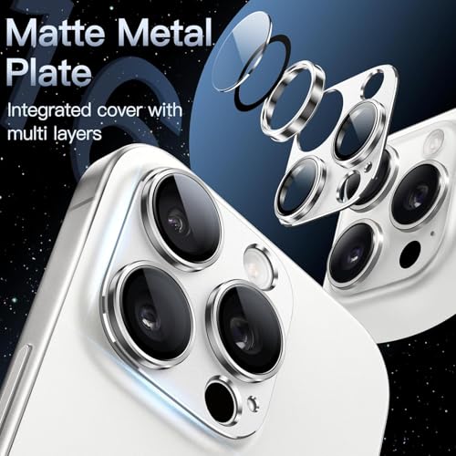 Image of Tempered Glass Camera Lens Protector for iPhone 16 Pro /iPhone 16 Pro Max - Alloy Metal Cover with Tempered Glass - Scratch Resistant, Easy Installation (Silver)