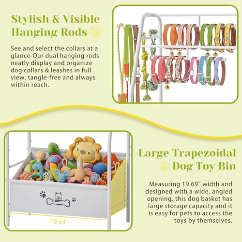 Large Dog Toy Basket with Dog Storage Organizer, Trapezoid Dog Toy Bin Box with Collar Leash Holder Hook, Dog Toy Holder Chest Pet Storage Cabinet for Living Room, Dog Essentials for Dog Lovers Gifts - Image 6