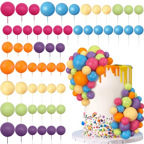 56 PCS Ball Cake Picks Colorful Ball Shaped Cake Topper Pearl Balls Cupcake Cake Insert Topper for Birthday Party Wedding Decoration Supplies Color Series Six Colors