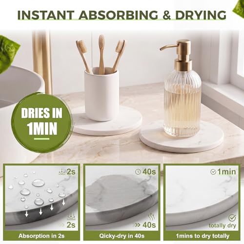 Mifoci 2 Pcs 5.9 Inch Water Absorbing Diatomaceous Drying Trays for Bathroom Sink Kitchen Counter Soap Dish Dispenser Sponge Holder Marble Bathroom Vanity Dry Mat for Kitchen Sink Diatomite Tray by Mifoci - Used condition - Image 5