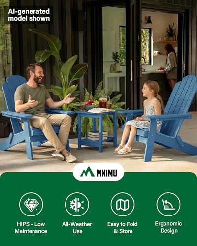 MXIMU Adirondack Stuhl für Outdoor Garten: Klappbar Adirondack Chair Kunststoff HIPS Allwetter - Langlebig & Robust Adirondack Gartensessel Wetterfest für Balkon/Feuerstelle/Terrasse(Navy)