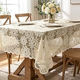 Artoid Mode Nappe de printemps, motif de dahlias, en dentelle, jacquard, fleurs, beige, 150 x 213 cm, linge de table saisonnier, pour l'été, la cuisine, la décoration de fête
