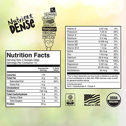 KOS Organic Plant Based Protein Powder – Raw Organic Vegan Protein Blend, 1.3 Pound, 15 Servings (Chocolate)