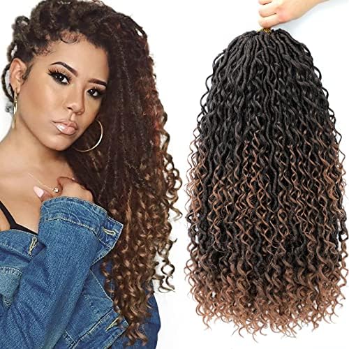 6 Packs Curly Faux Locs Crochet Hair, 18 Inch Goddess Crochet Hair Hippie Locs Synthetic Braids, Boho Style Hair Extensions (T1B/30)