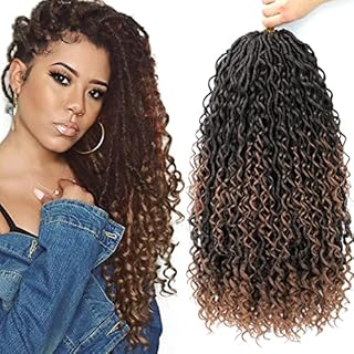 6 Packs Curly Faux Locs Crochet Hair, 18 Inch Goddess Locs Crochet Hair Hippie Locs Synthetic Braids, Boho Style Hair Extensions (18 Inch, 6 Packs, T1B/30)