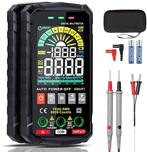 Multimeter, Digital Multimeter 6000 Counts TRMS, Auto-Ranging Color LCD Screen Voltmeter, Smart Electrical Tester Measures Voltage Current Resistance Continuity Duty-Cycle Capacitance Temperature