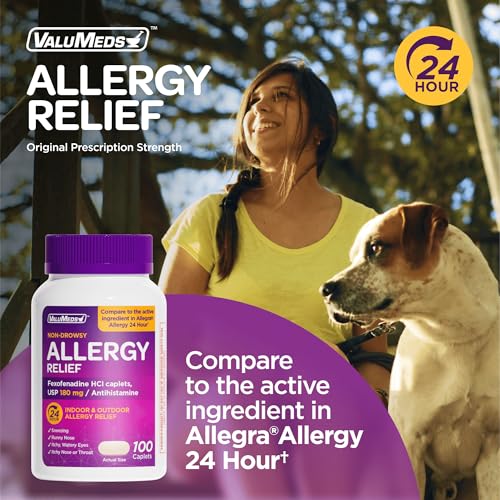 ValuMeds 24-Hour Allergy Relief Fexofenadine Hydrochloride 180mg | Non-Drowsy Antihistamine for Kids & Adults | 100-Coun