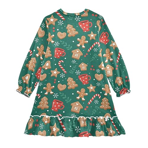 GuoChe Gingerbread Merry Christmas Green Princess Nightgowns For Girls Princess Pajamas Girls Princess Night Shirt 5-6T2
