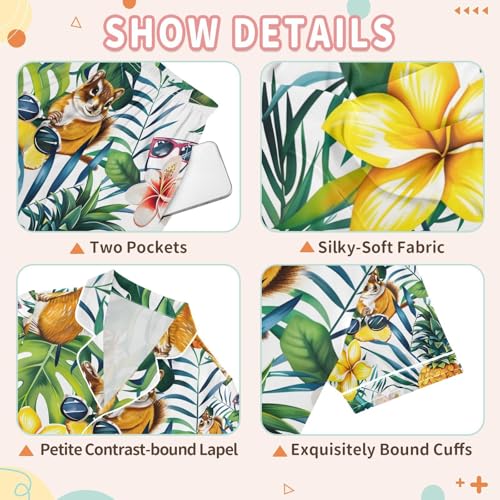 senya Pineapple with Squirrel Satin Summer Pajama Sets Silk Short Sleeve Button Down Sleepwear3
