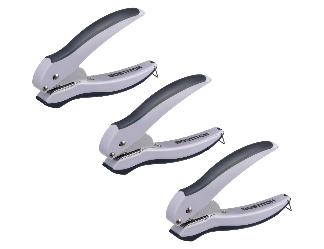 Bostitch Office EZ Squeeze One-Hole Punch, 10 Sheet Capacity, Lightweight, Gray/Blue, Pack of 3