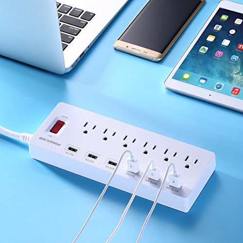 image for POWERADD Power Strip 3 Outlets with 3 Fast Charging USB Ports, 5ft Ext