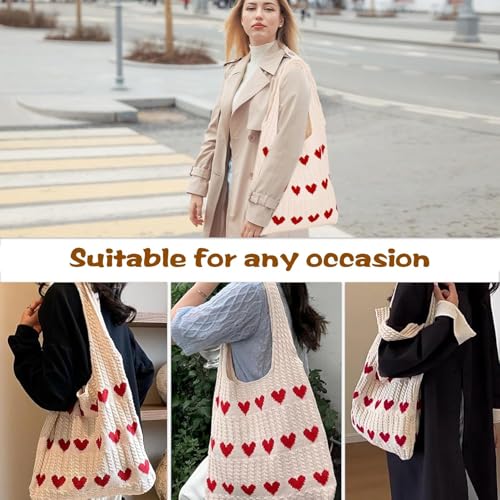 Image of Street27 Korean Crochet Tote Bag Casual Work Love Hobo Shoulder Handbags | Multi-Purpose Bag |Sturdy Aesthetic Tote Bag with Large Capacity | Shopping Bag for Office, College & Daily Use