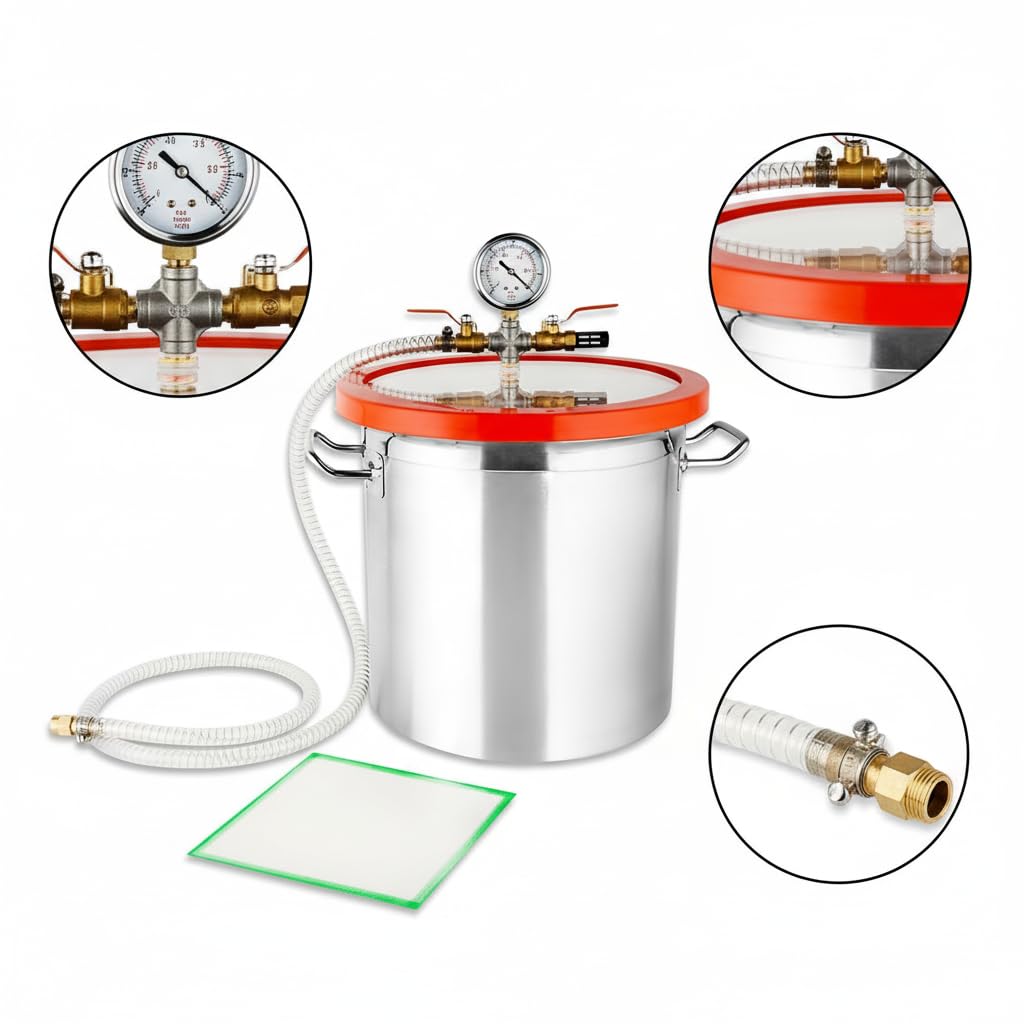 Melko Vakuumkammer Entgasungskammer 17 L Edelstahl Ø 28 cm für Epoxidharz | transparenter Acryl-Deckel, chemisch beständige Silikondichtung, inkl. Schlauch und Anschlüssen, zum Entgasen von Harz