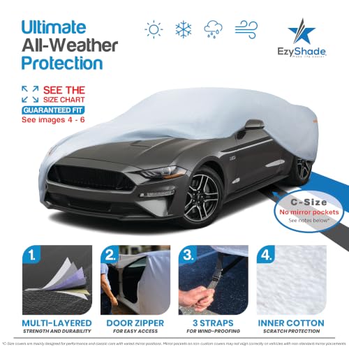 Image of EzyShade Multi-Layer Waterproof Sports Car Cover - See Vehicle Size-Chart - Outdoor All Weather Full Exterior Covers for Automobiles - Miata Porsche SLK Z3 Z4 Classic Cars. Size C1 (See SizeChart)