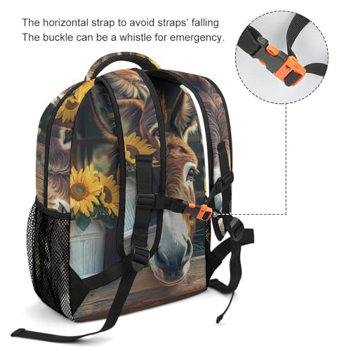 Funny Farmhouse Donkey Sunflowers Funny Backpack Casual Daypack Lightweight Shoulders Bag for Men Women Cute Print3