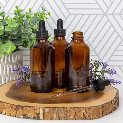 4oz Amber Glass Dropper Bottles (6-Pack), Refillable Glass Bottles for Essential Oils, Cosmetics, and Cooking2