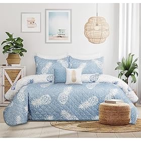 Quilts for King Bed Blue Pineapples Bedspreads Soft Bed Summer Quilt Lightweight Microfiber Bedspread-Modern Style Pattern Coverlet for All Season - 3 Piece (1 Quilt, 2 Pillow Shams)