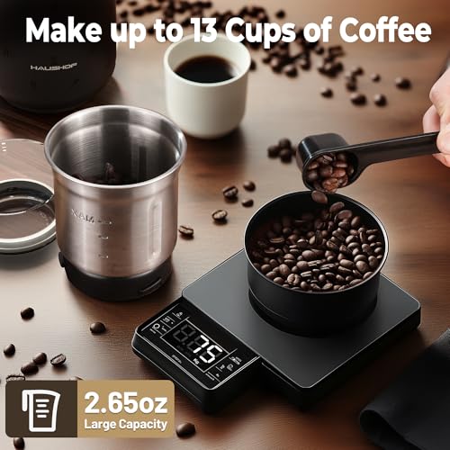 Image of HAUSHOF Electric Coffee Grinder, One Touch Coffee Bean and Spice Grinder | Coffee Grinders for Home Use, Grinder for Beans, Spices, Herbs and Seeds with Stainless Steel Grind Blade, Dry Grinder-Black