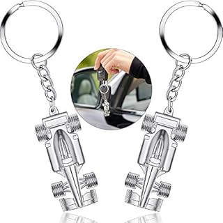 2 Pieces Silver Racing Car Keyring Car Model Keychain Racing Pendant Keyring Key Chain Gift for Boy or Men