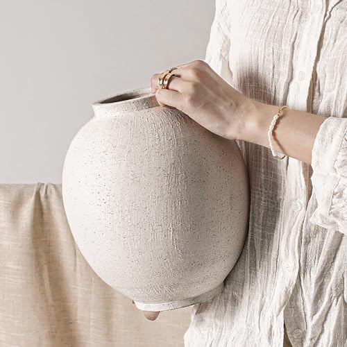 Large White Ceramic Vase - 9.8 Inch Rustic...