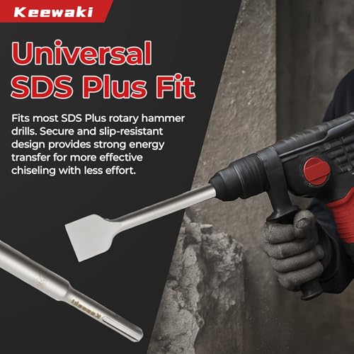 Image of SDS Plus Masonry Chisel Set - 4-Piece Heavy-Duty Chisel Bits for Hammer Drill - Includes Flat, Pointed & Tile Chisel - Concrete, Tile Removal Tool
