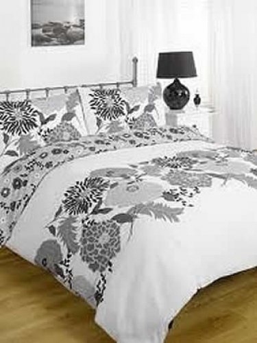 DREAMSCENE Luxus 2 teilige Bettwäsche 137x200 cm 75x50 cm NEU Chrysanthemium Schwarz/Weiß Bettgarnitur