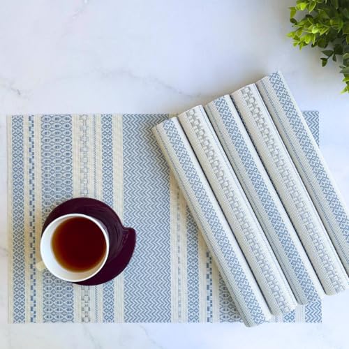 Image of Livmodern Premium Vinyl Dining Table Placemats | Woven PVC | Washable & Wipeable Set of 6 - Sapphire Weave