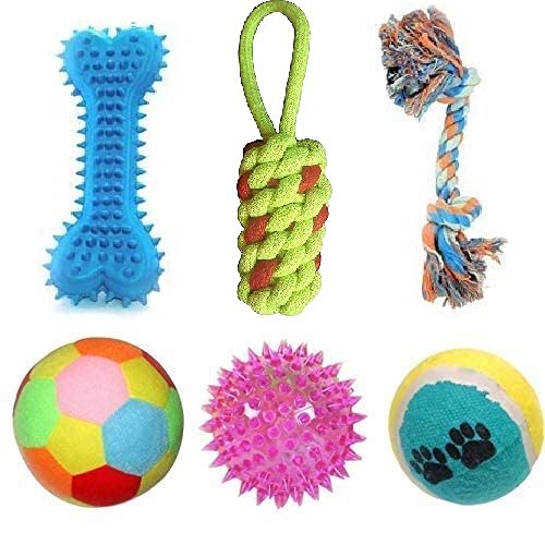 PSK PET MART Squeaky Rope Chew Teether Toys for Dog, Puppy | Dummy | 2 Knot | Led Ball | Rattle Ball | Paw Print Ball | Spike Bone - Combo of 6 (B08RL91CHP) Amazon Price History, Amazon Price Tracker