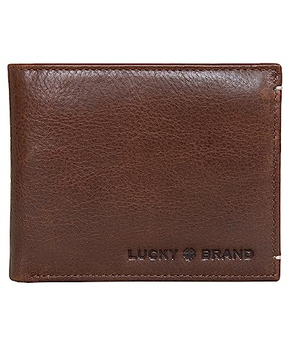 Lucky Brand Men's Bifold Wallet | ID Window | Card Slots Organization | Durable | Stylish, Smooth Leather-Brown, One Size