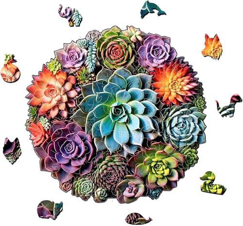 Quebra-cabeças de madeira para adultos, 200 peças, quebra-cabeças de madeira de plantas suculentas, quebra-cabeças de madeira com animais para adultos e crianças, quebra-cabeças irregulares e únicos