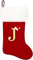 Vista 191 de Calcetines de Navidad bordados de 20 pulgadas con monograma, terciopelo rojo con puño de felpa blanca supersuave, adornos clásicos para decoración