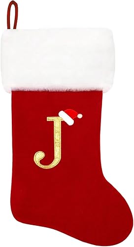 Miniatura 162 de Calcetines de Navidad bordados de 20 pulgadas con monograma, terciopelo rojo con puño de felpa blanca supersuave, adornos clásicos para decoración