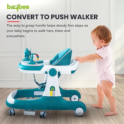 Image of Baybee Magnum 2 in 1 Baby Walker for Kids, Round Kids Push Walker with Parental Handle & Height Adjustable, Foldable Activity Walker for Baby with Musical Toy Bar for 6-18 Months Boys Girls (Green)