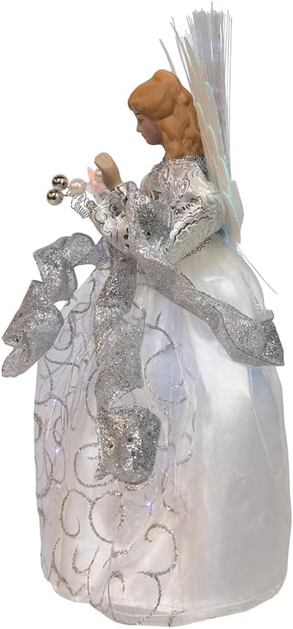 Kurt Adler UL 30L Fairy LED Fiber Optic Silver Angel Treetop