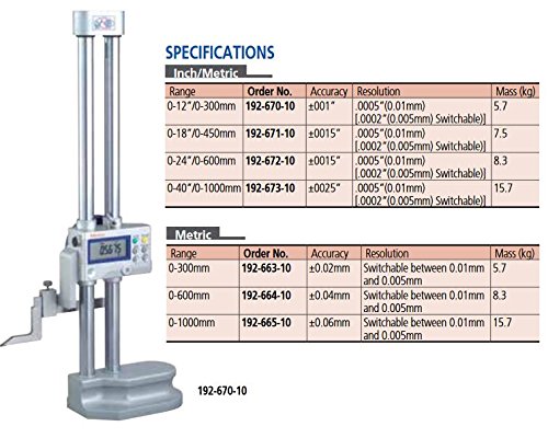 Mitutoyo 570-312, Hds Digimatic Height Gage, 12" X .0005"/0.01Mm, With Output #TOP1