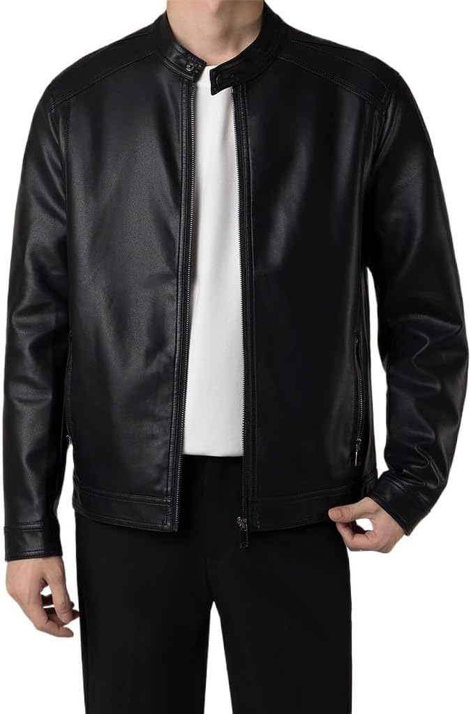 Men's Vintage Leather Jacket Men Slim Fit Trench Coat Lightweight Autumn Casual Jackets